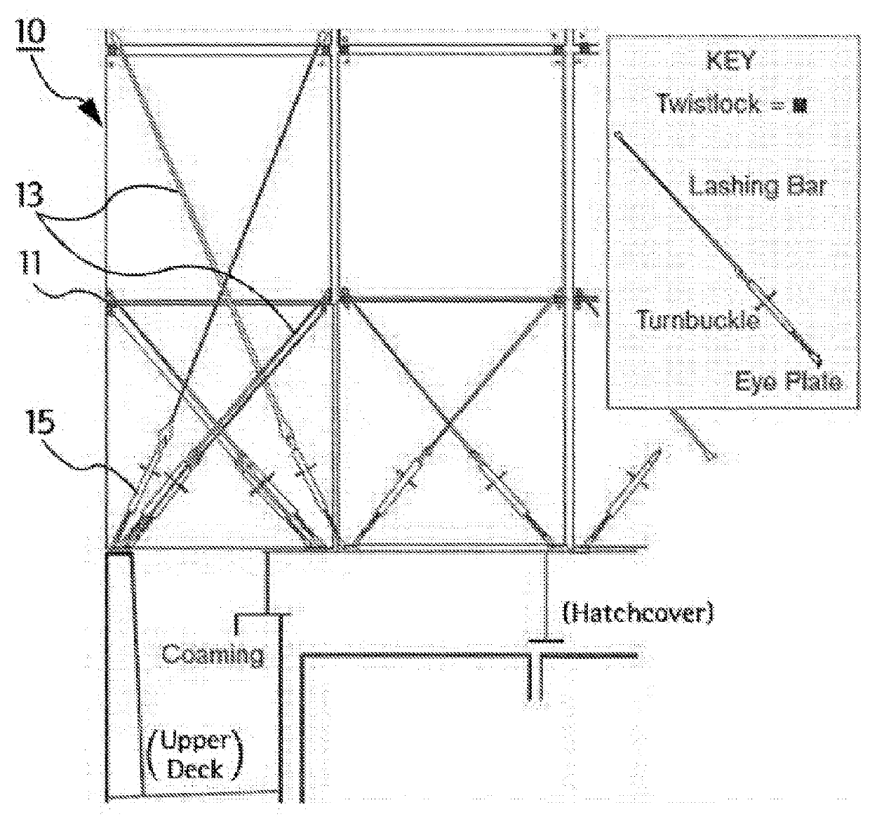 Lashing bar made of a composite material and method of manufacturing same