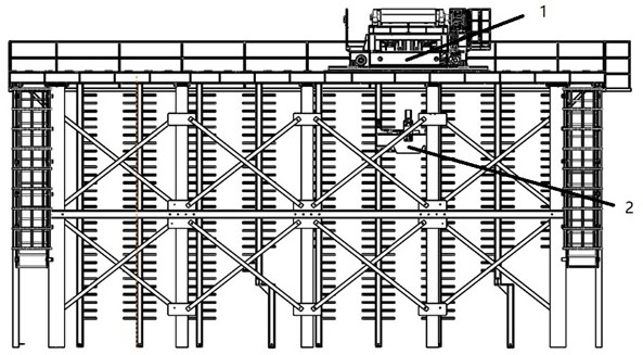 Ultra-long bridge type stacking machine shared by multiple roadways