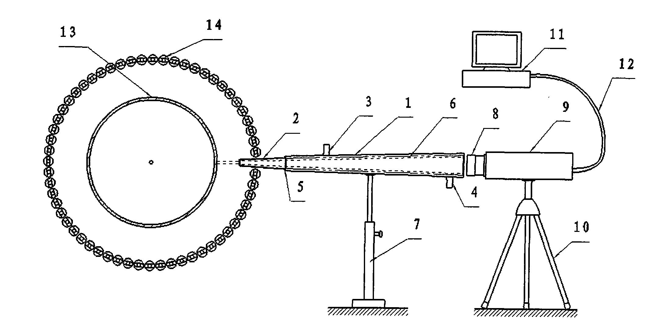 Projectile body front surface temperature non-contact infrared measuring device of missile high-temperature pneumatic thermal test