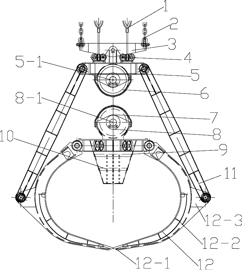 Multi-peel grab bucket with variable capacitance