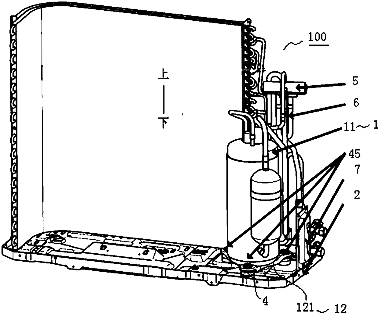 Refrigeration unit and shock-absorbing foot pads for compressors