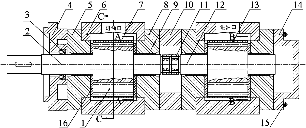 Tandem type low impulse internally engaged gear pump with malposition angle