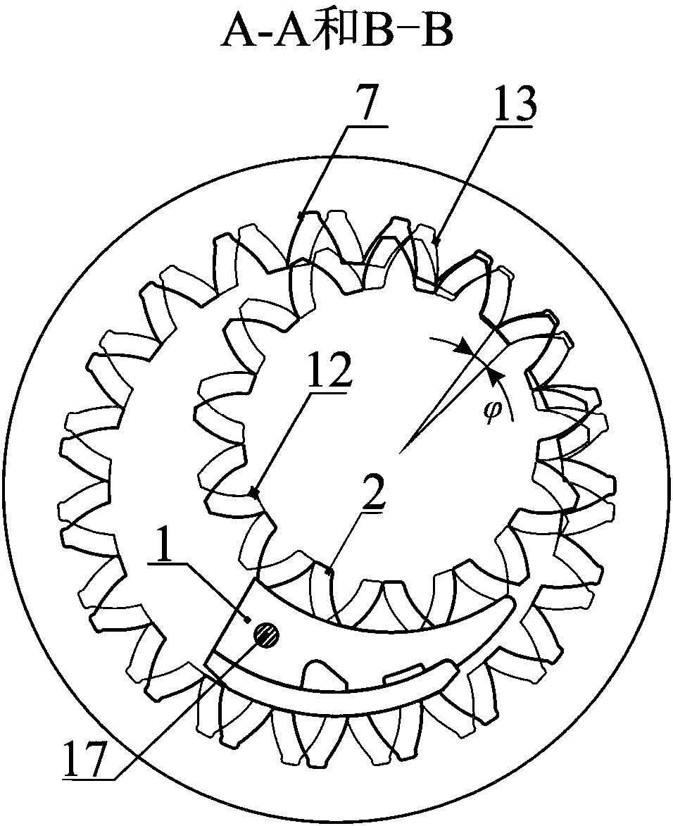 Tandem type low impulse internally engaged gear pump with malposition angle