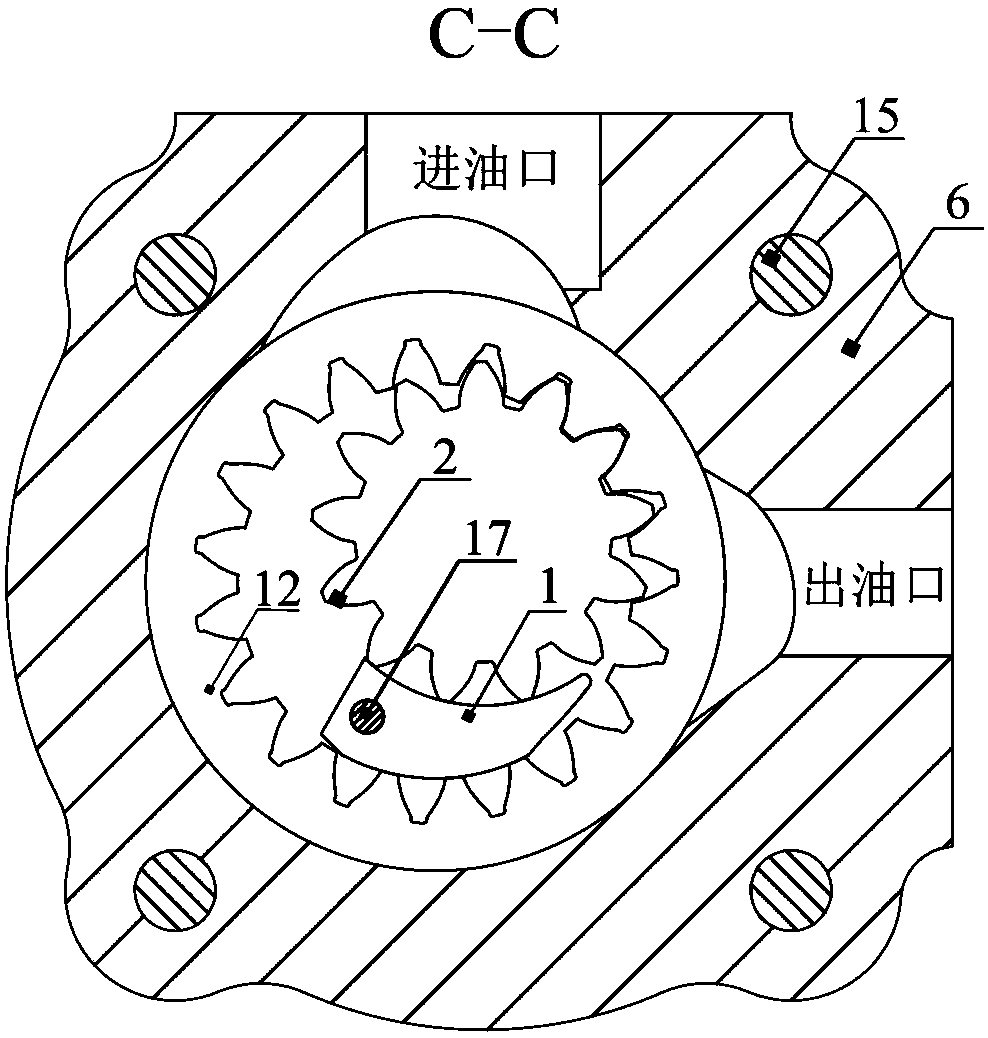 Tandem type low impulse internally engaged gear pump with malposition angle