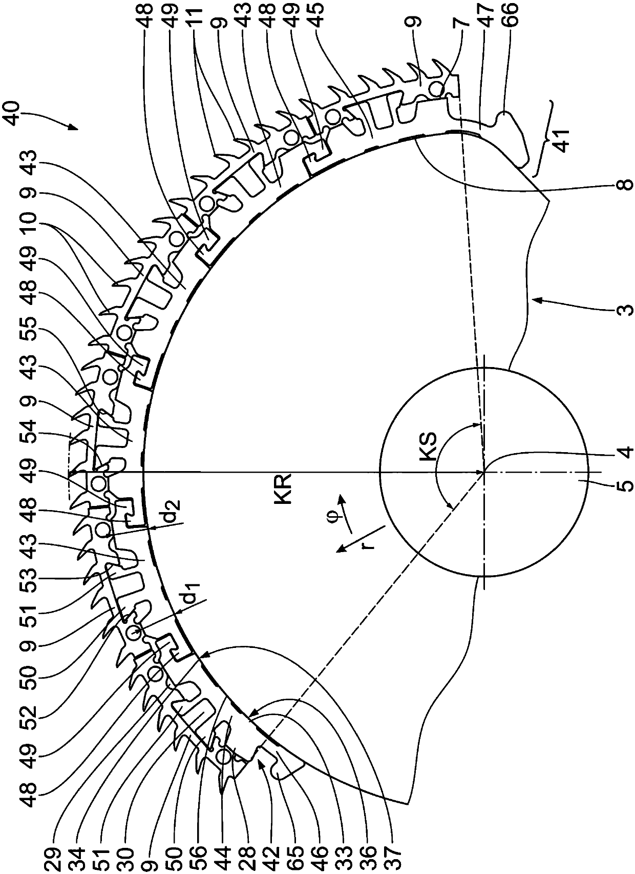 Circular comb having combing bars and a main body