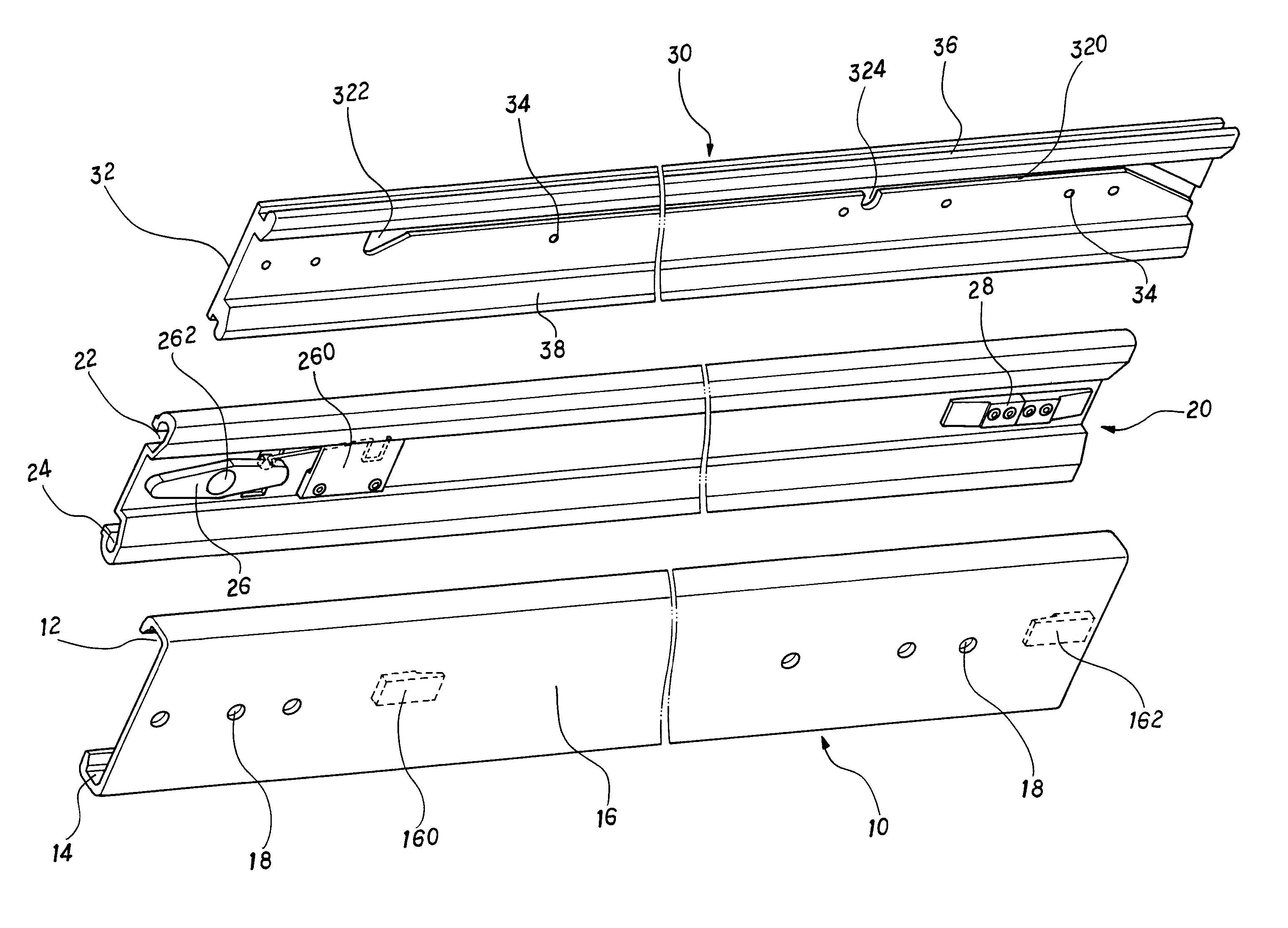 Three-sectional rail structure