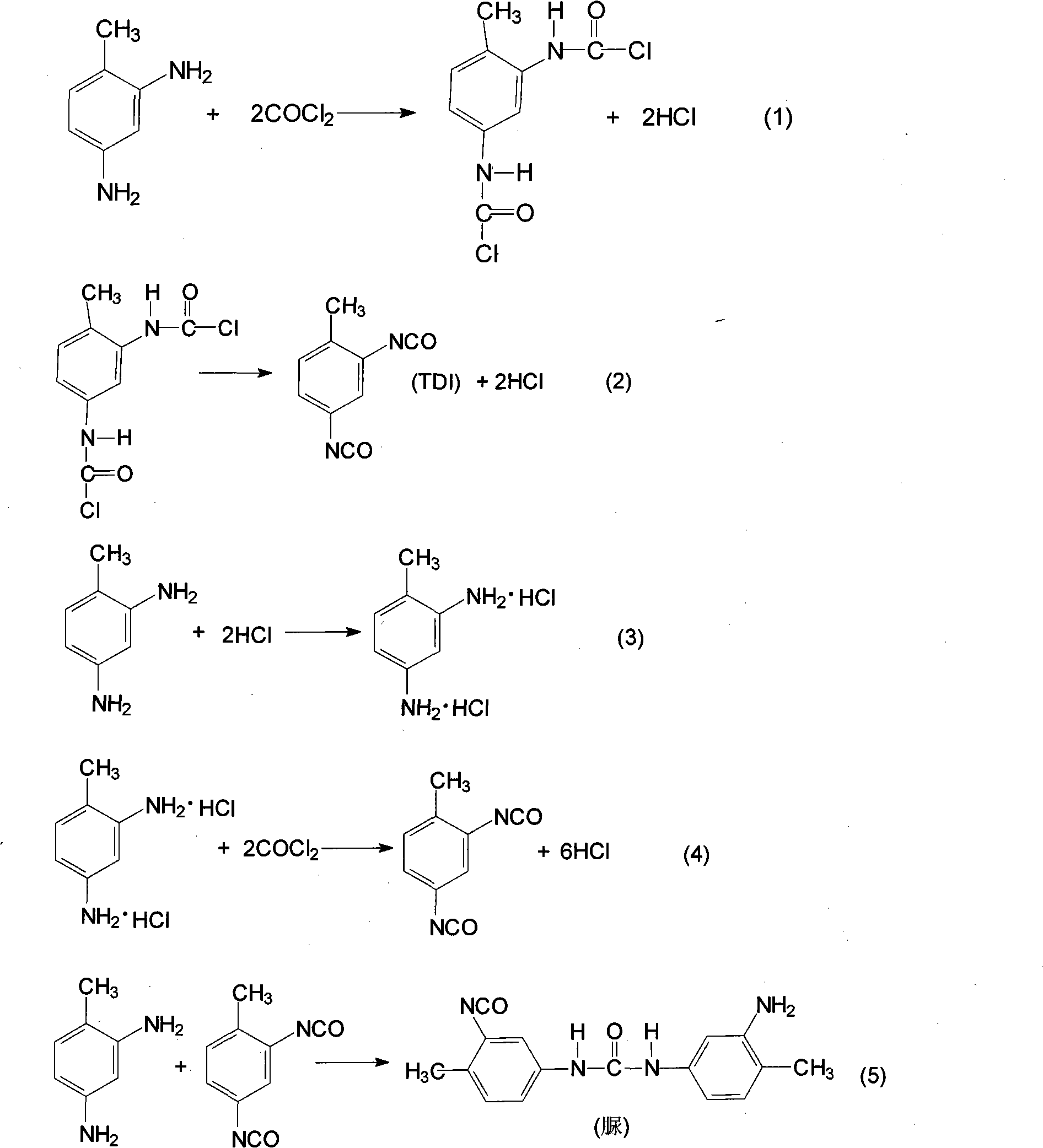 Method for recycling phosgene in continuous production process of toluene di-isocyanate