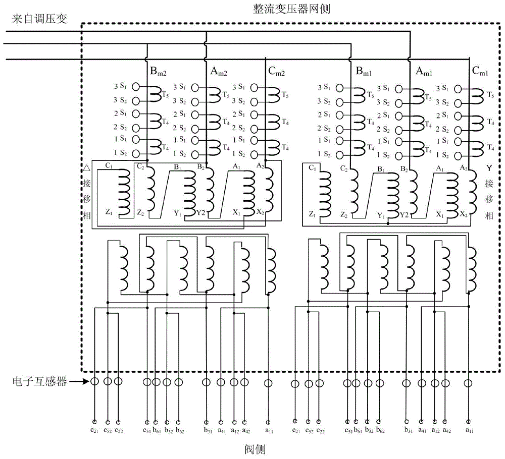 Differential protection method of large-power rectifier transformer set