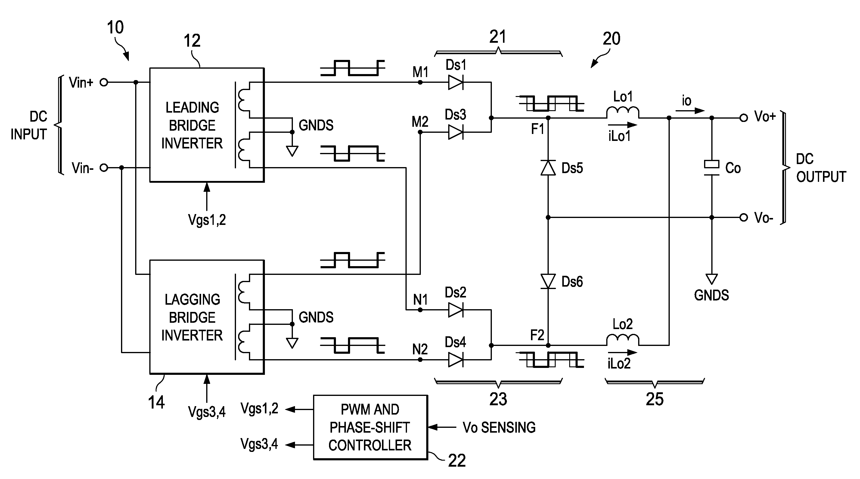 Phase-shifted dual-bridge DC/DC converter with wide-range ZVS and zero circulating current