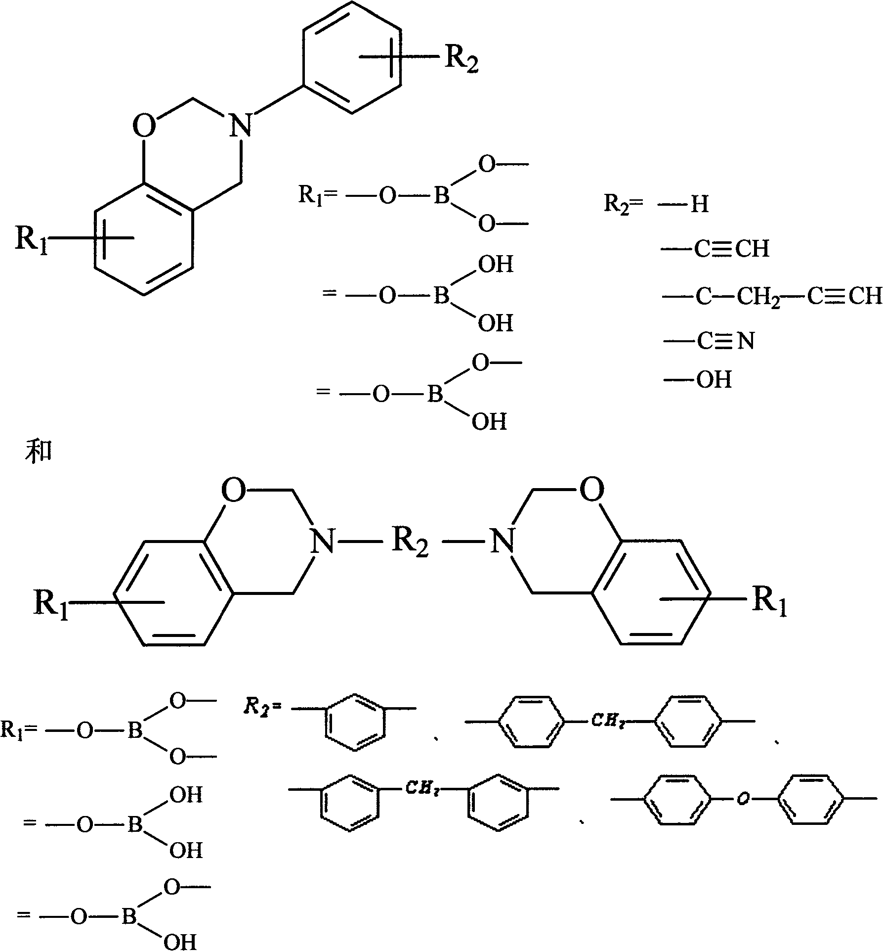 Preparation process of boron-containing bene oxazine resin