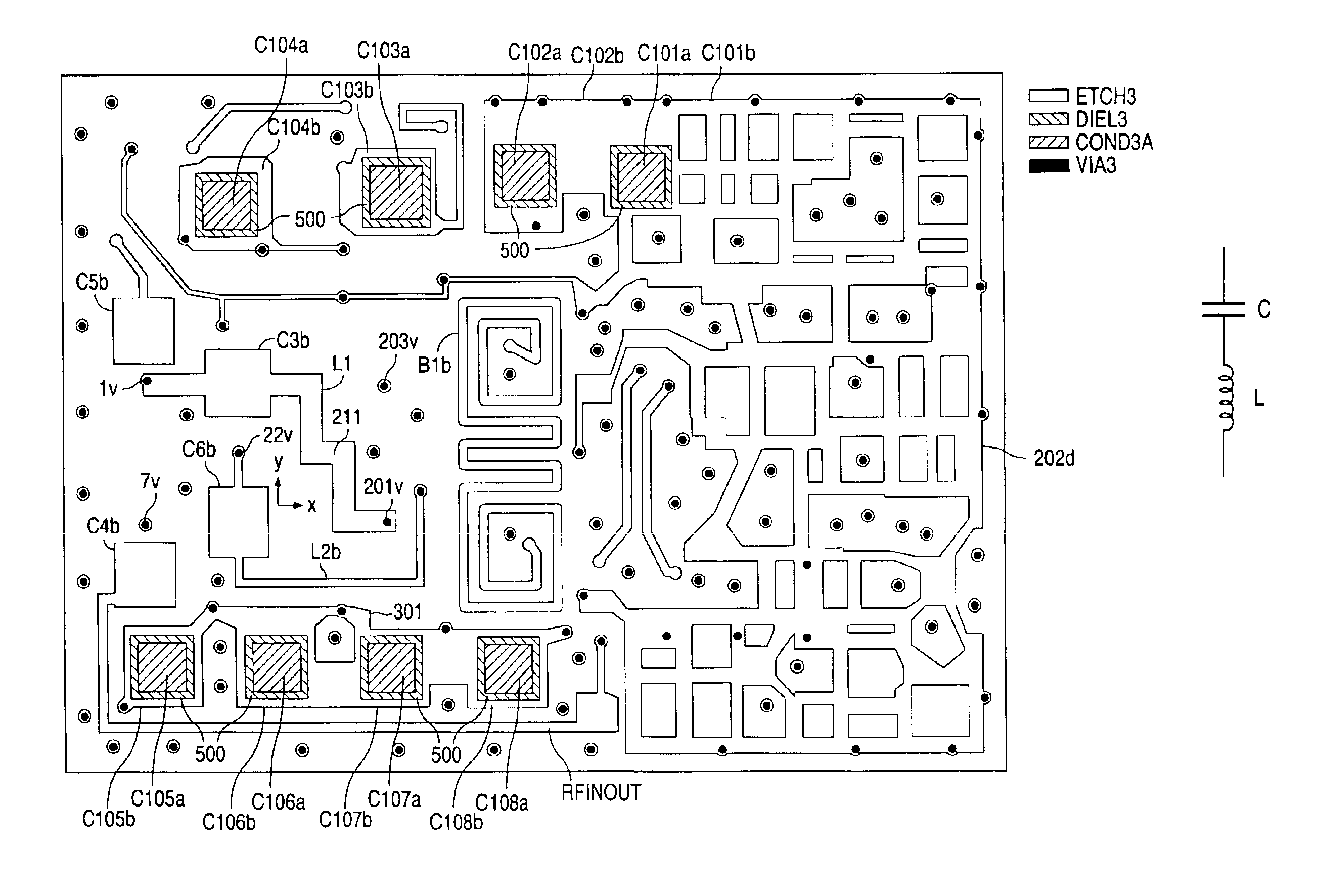 Buried self-resonant bypass capacitors within multilayered low temperature co-fired ceramic (LTCC) substrate