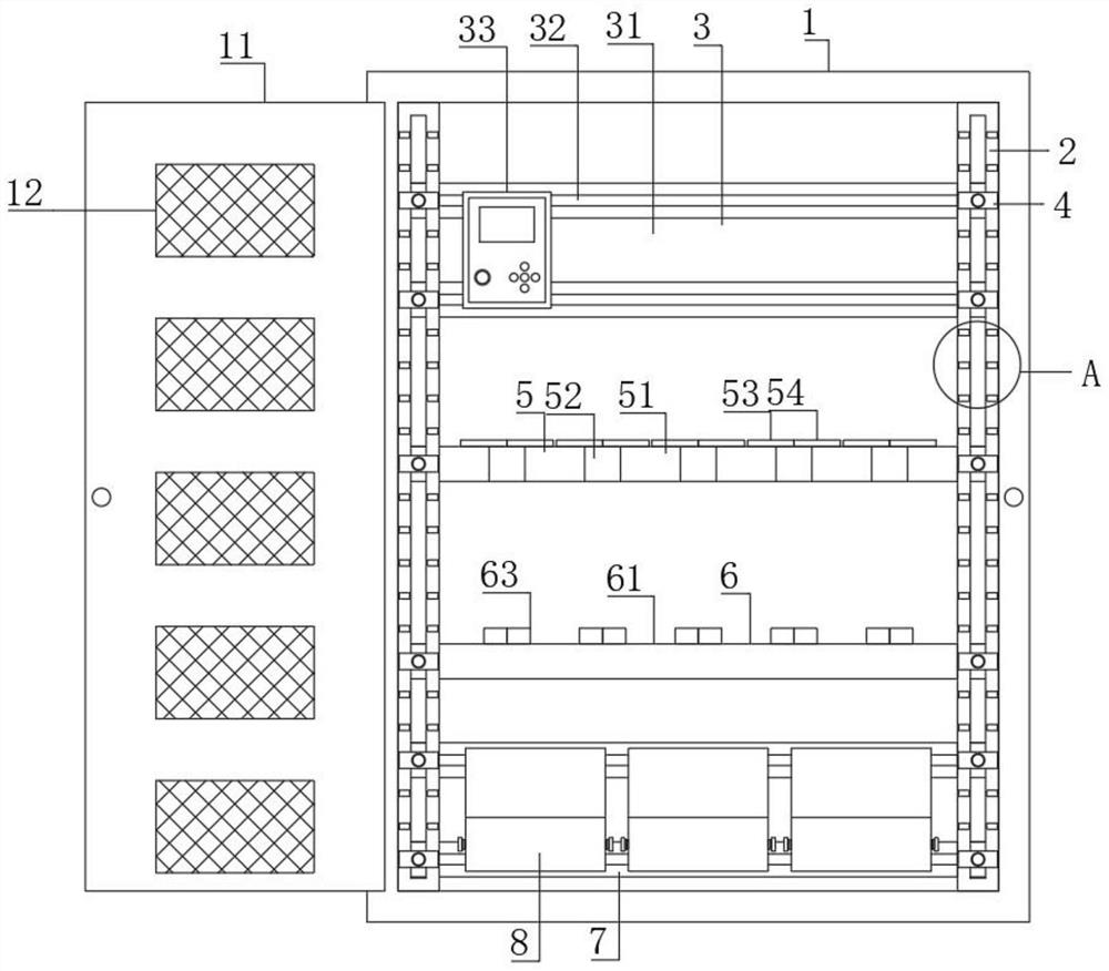 Single-sided vertical electric energy metering device installation wiring cabinet