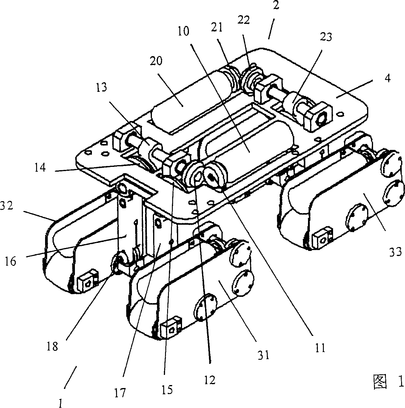 Running gear of height-adjustable independent displacement crawler type pipeline robot