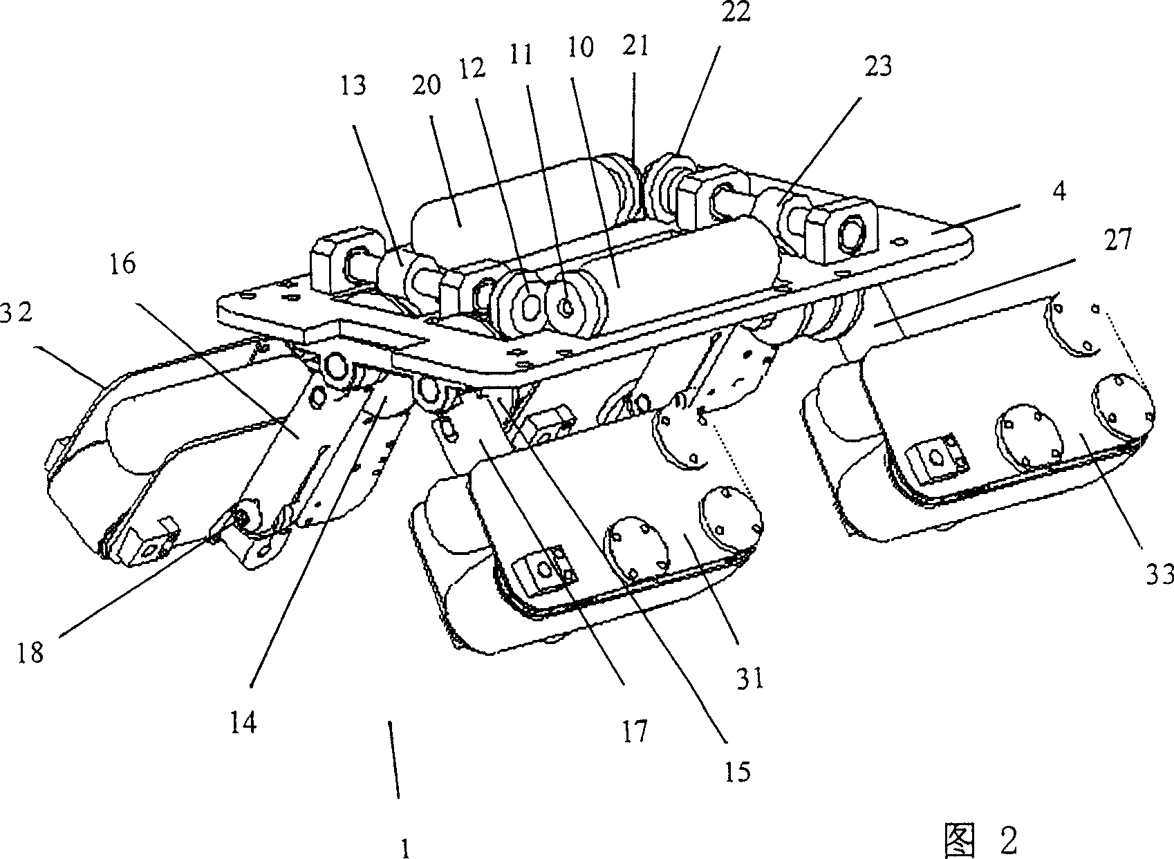 Running gear of height-adjustable independent displacement crawler type pipeline robot