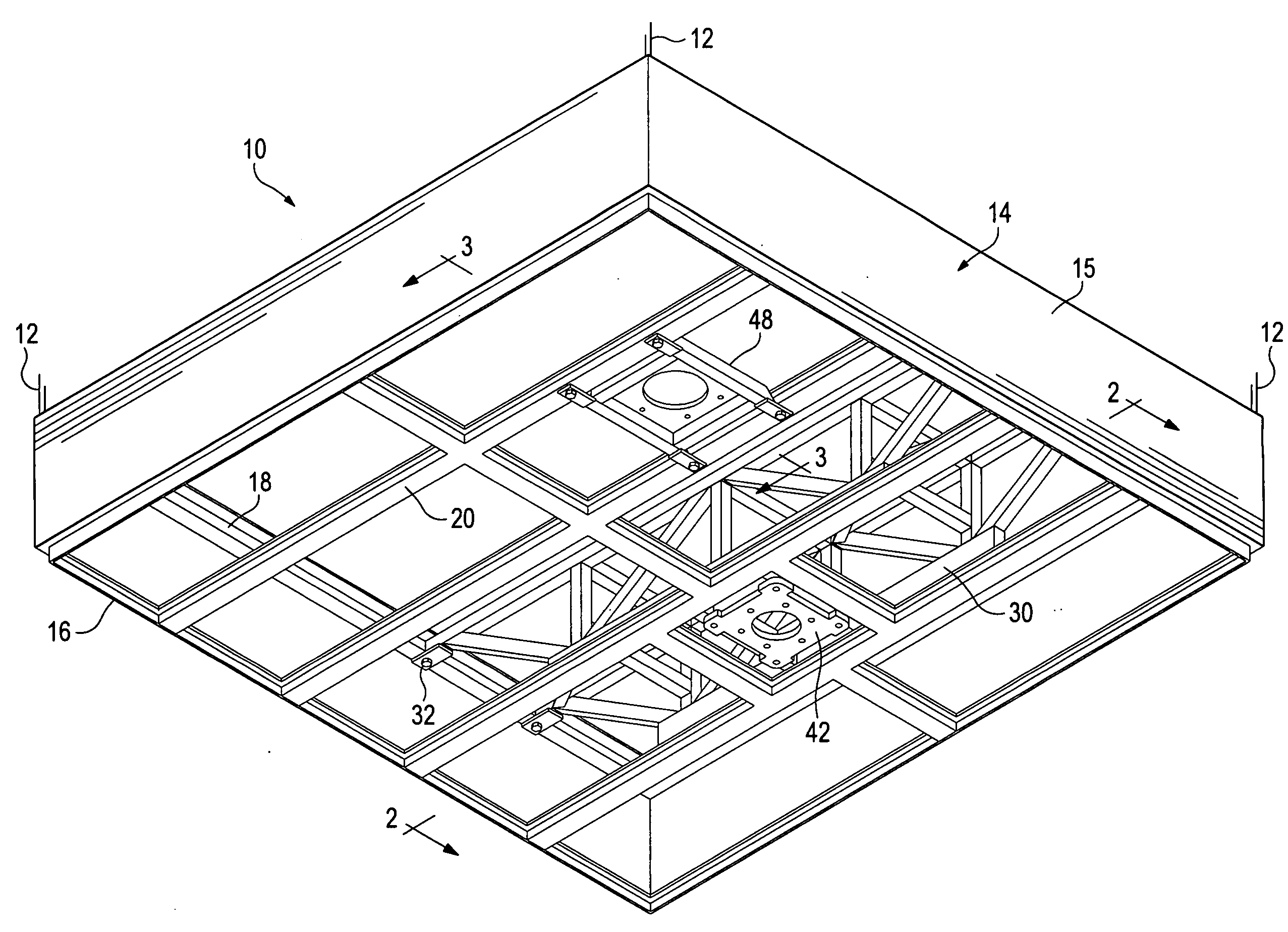 Ceiling system with integrated equipment support structure