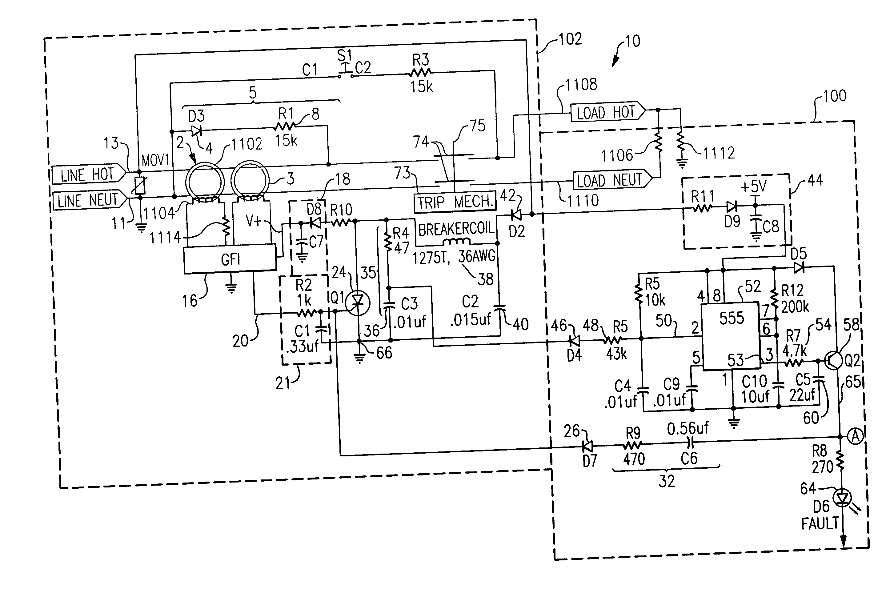 Circuit protection device with timed negative half-cycle self test