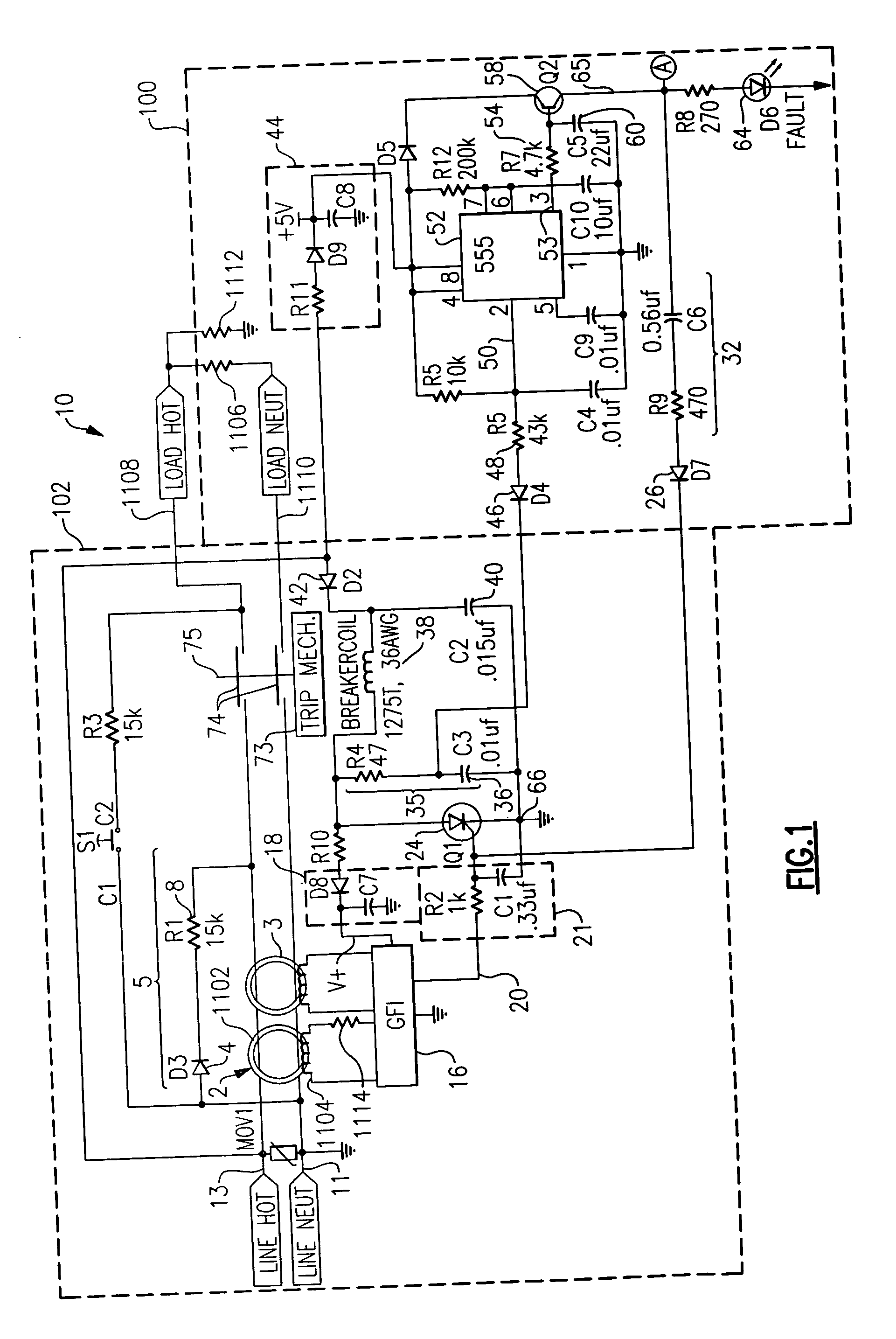 Circuit protection device with timed negative half-cycle self test