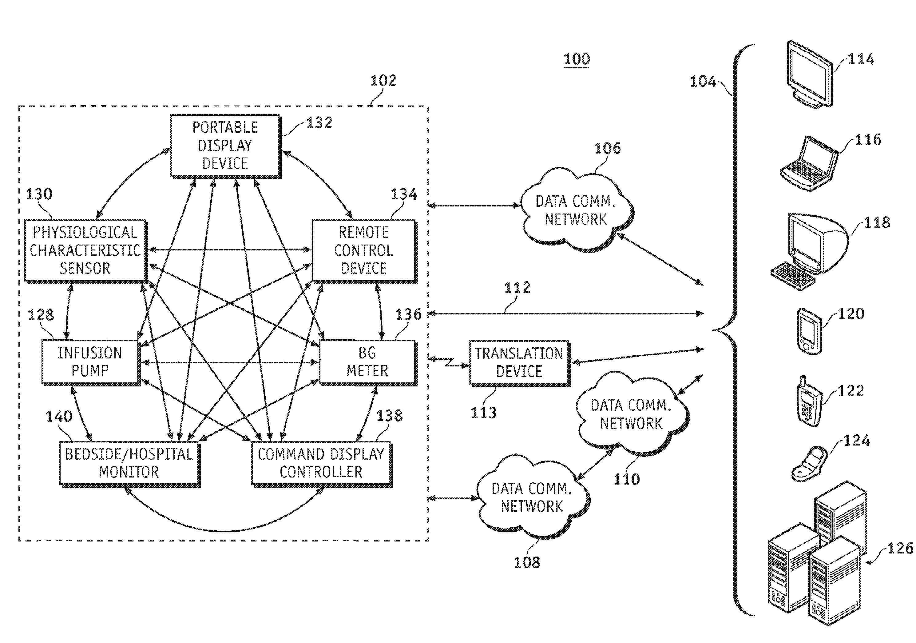 Broadcast data transmission and data packet repeating techniques for a wireless medical device network