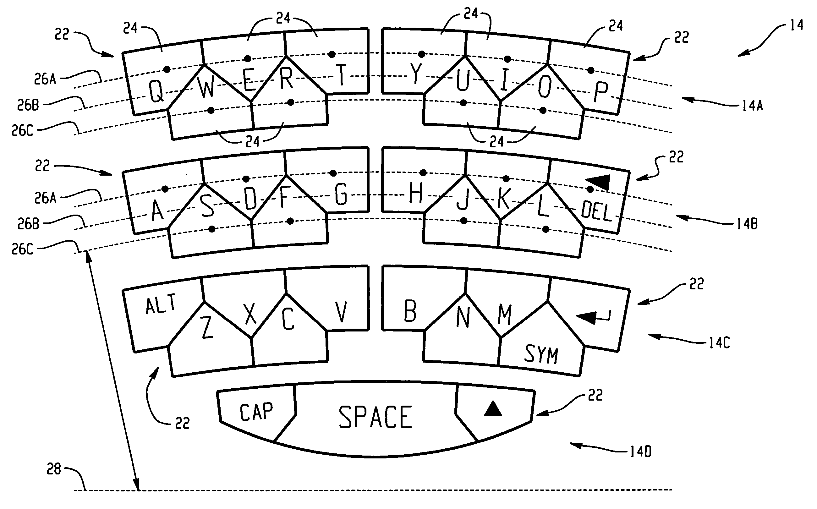 Staggered keyboard for a portable device