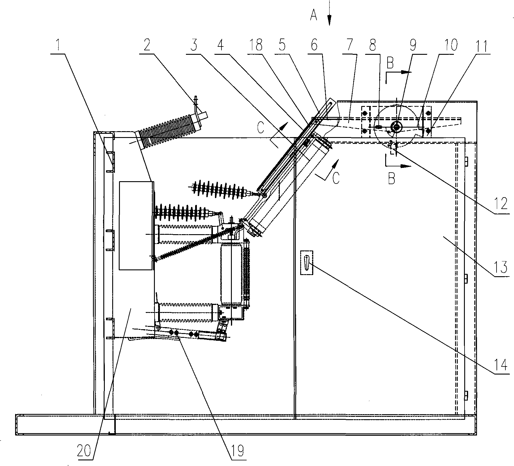 Isolation interlocking apparatus for complete equipment of 40.5kV vacuum composite apparatus