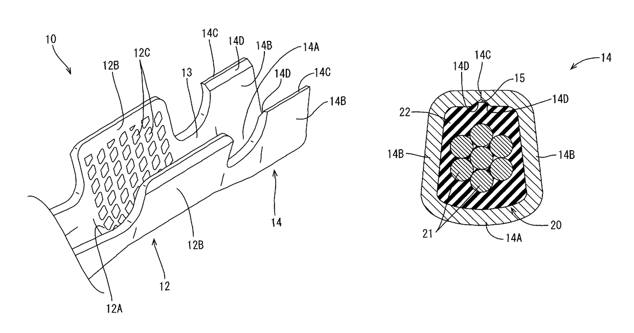 Terminal and terminal-equipped electric wire