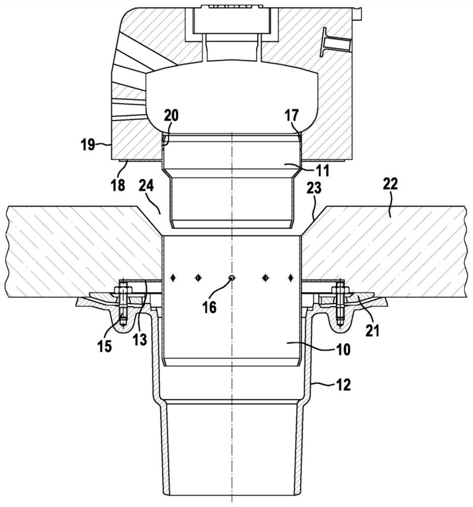 Connection device, discharge system and method