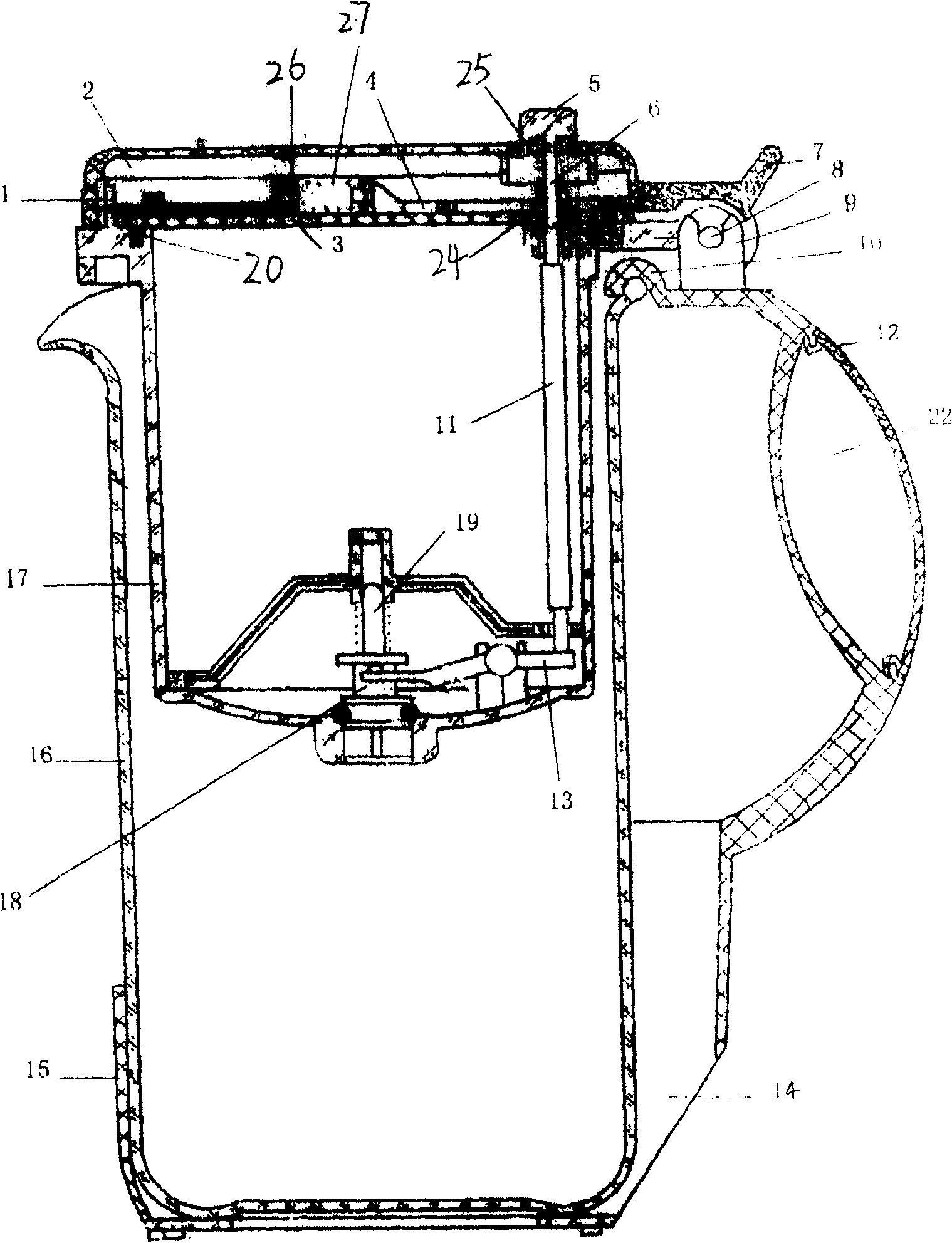 Sealing press piston type brewing device having protection equipment