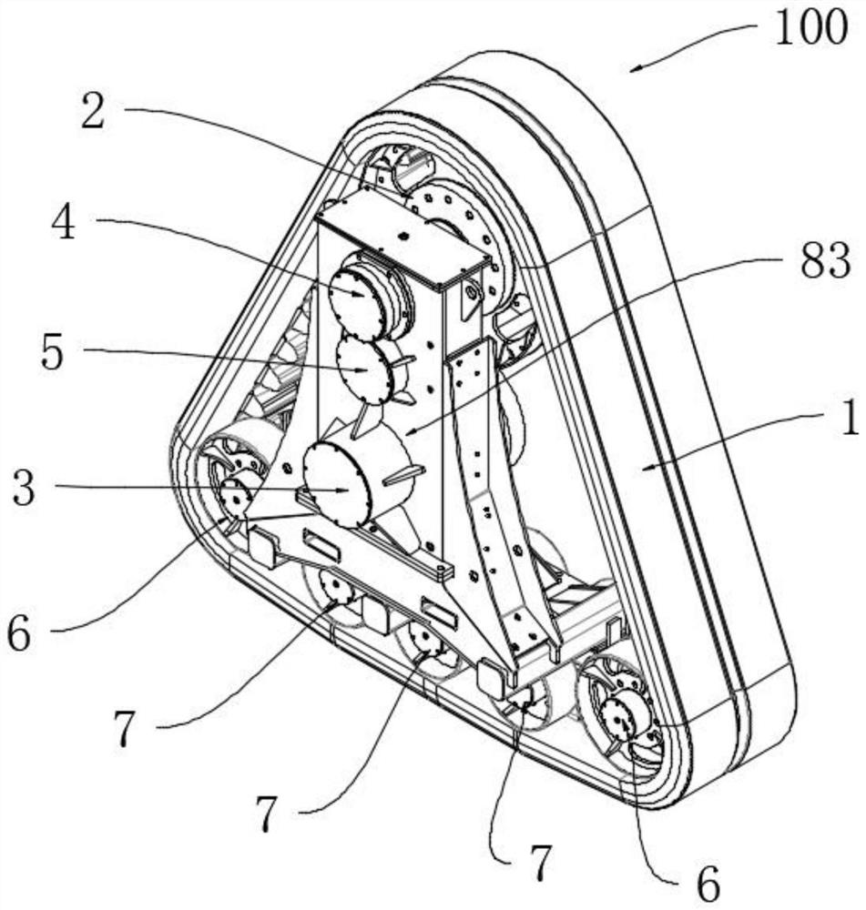 Triangular speed-increasing chassis and operating vehicle