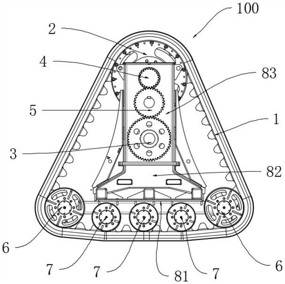 Triangular speed-increasing chassis and operating vehicle