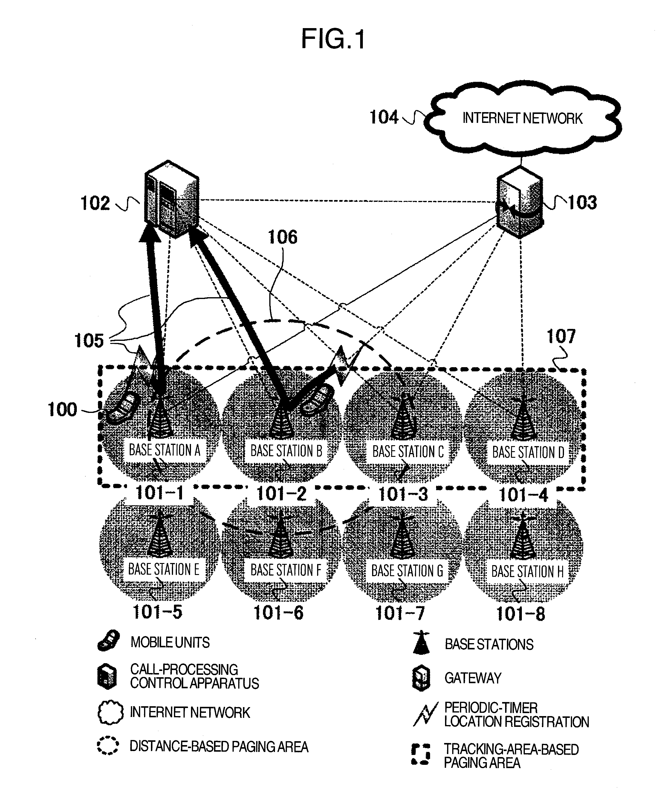 Mobile communication system, paging-area determination method and call-processing control apparatus in mobile communication system