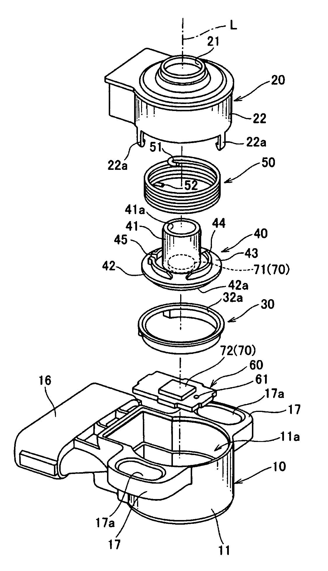 Rotational position sensor having axially central sensor unit