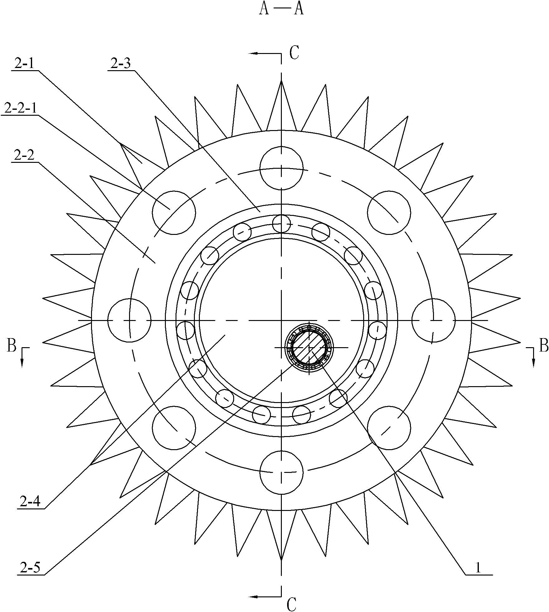 Ice breaking and snow removing device detachably arranged on driving machine