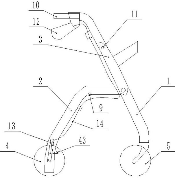 A four-wheel walking aid device with automatic wheel column conversion