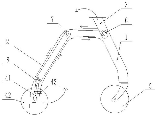 A four-wheel walking aid device with automatic wheel column conversion