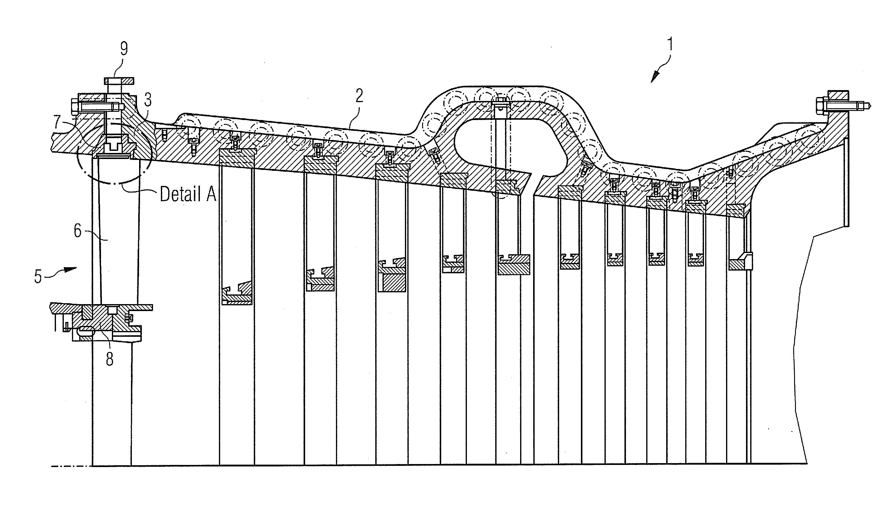 Device for a Horizontally Split Turbomachine Housing, Guide Disc Segment and Guide Blade Carrier for a Horizontally Split Turbomachine Housing