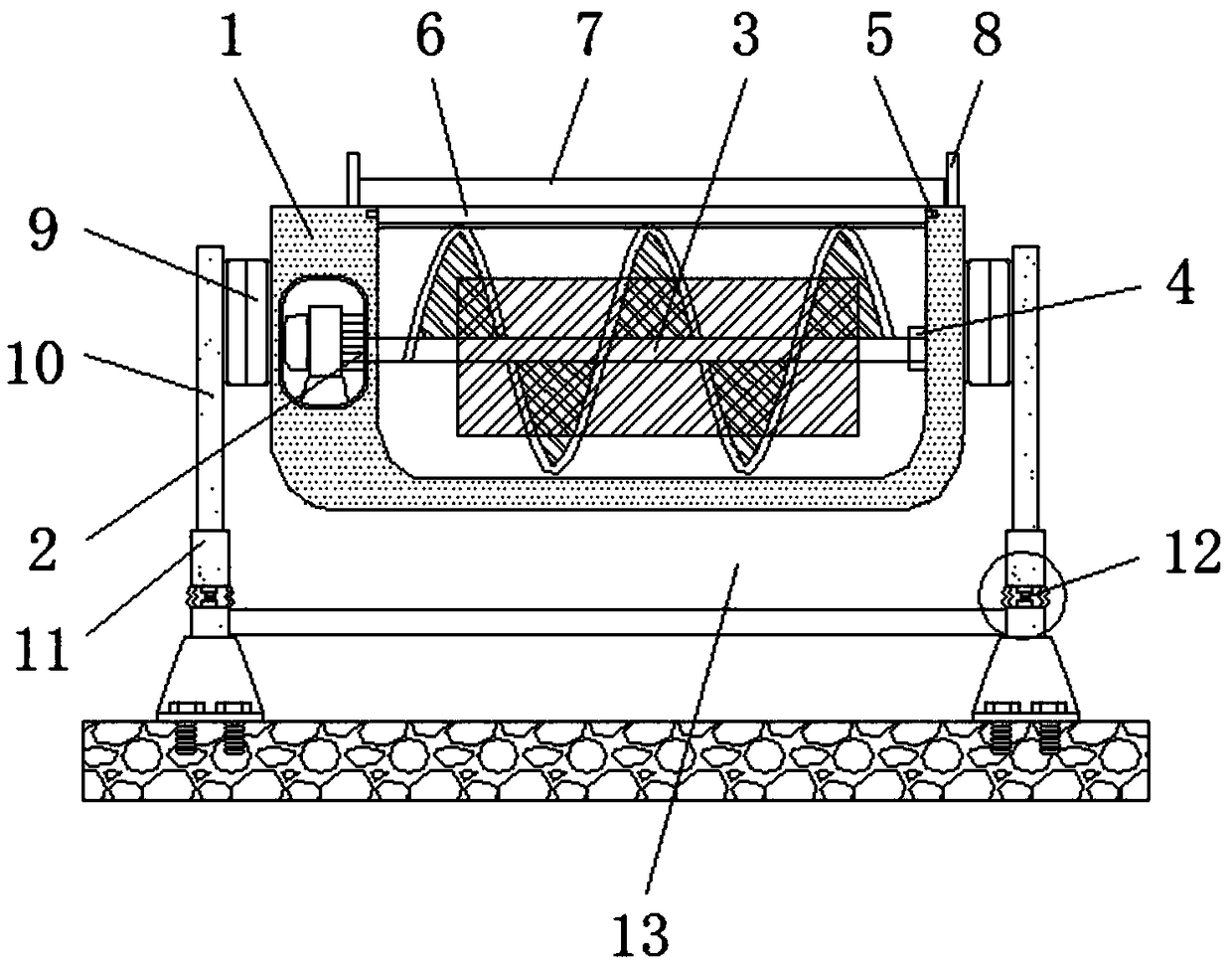 Food processing stirring device capable of conveniently taking materials