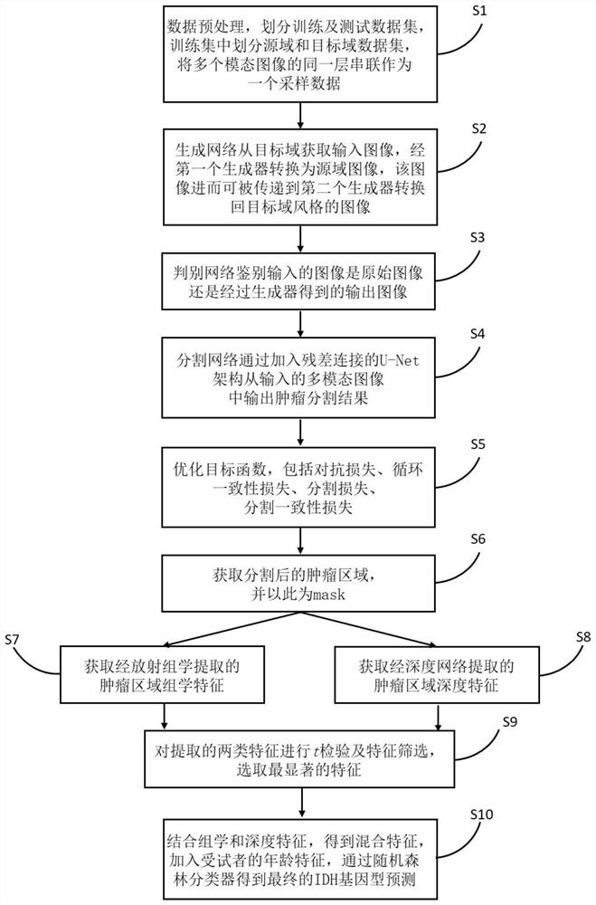 Magnetic resonance imaging brain glioma IDH gene prediction method and system