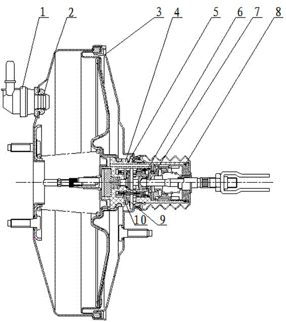 Automobile vacuum booster with mechanical emergency braking auxiliary system function