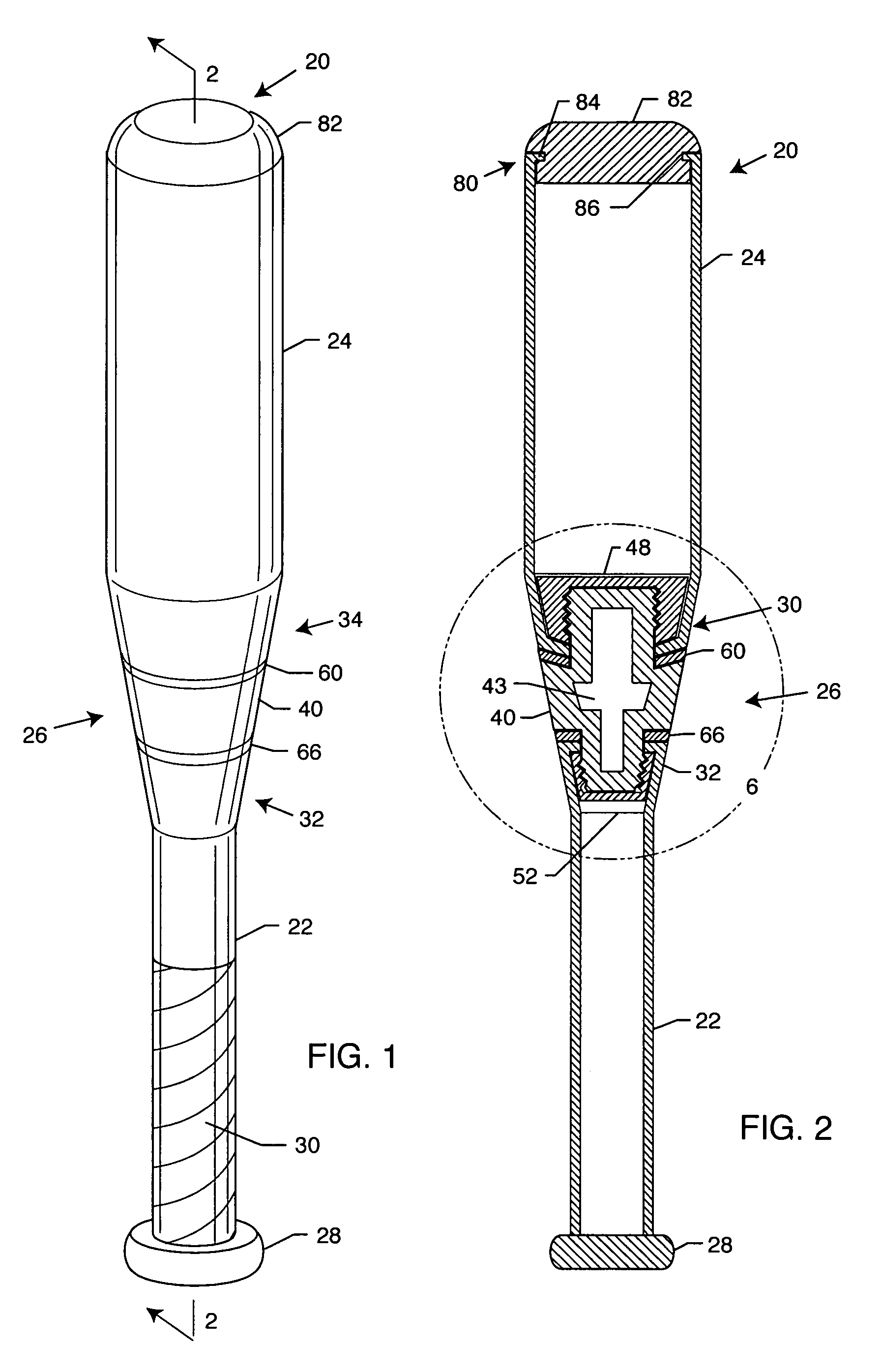 Sectional vibration damping, flexible bat