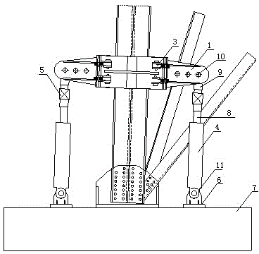 Device for correcting inclined iron transmission tower of double combined angle steel main material