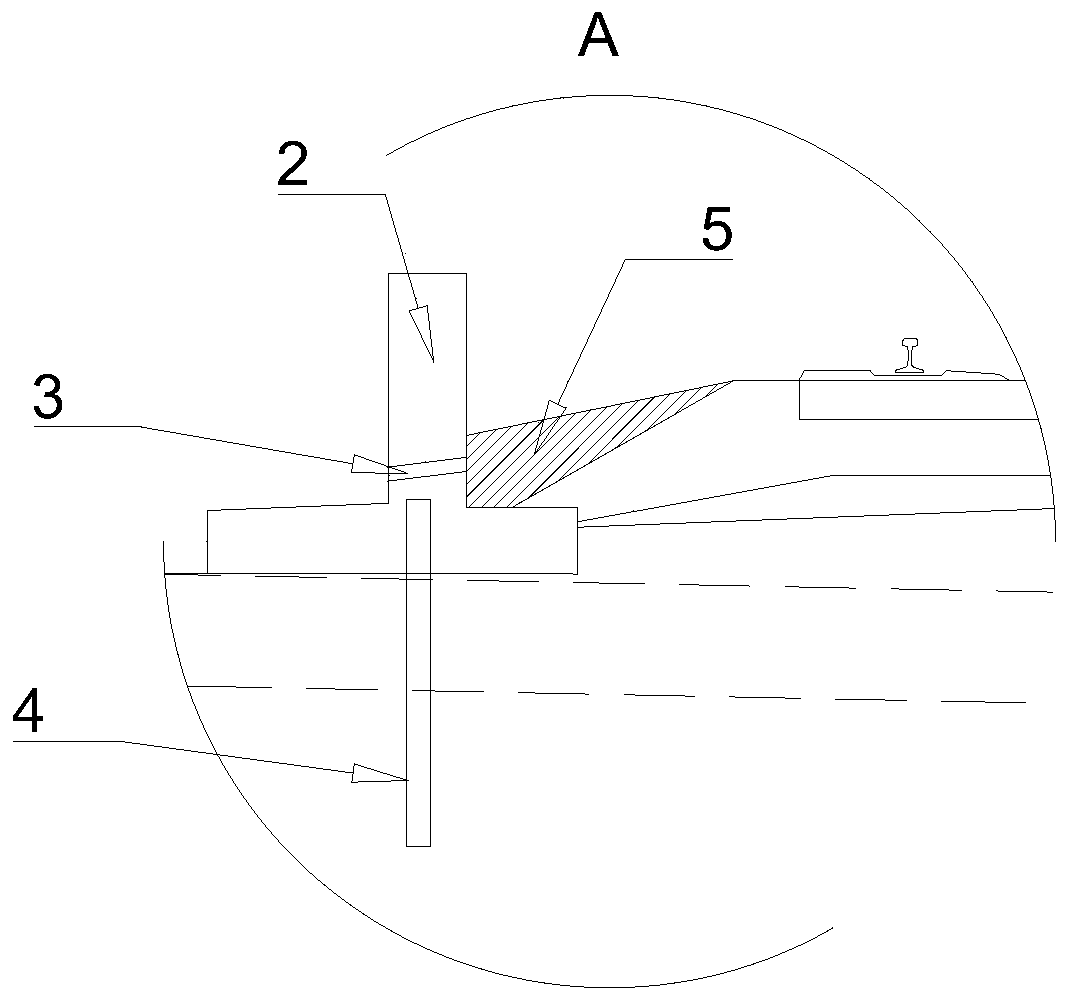 Wading railroad bed structure and construction method thereof