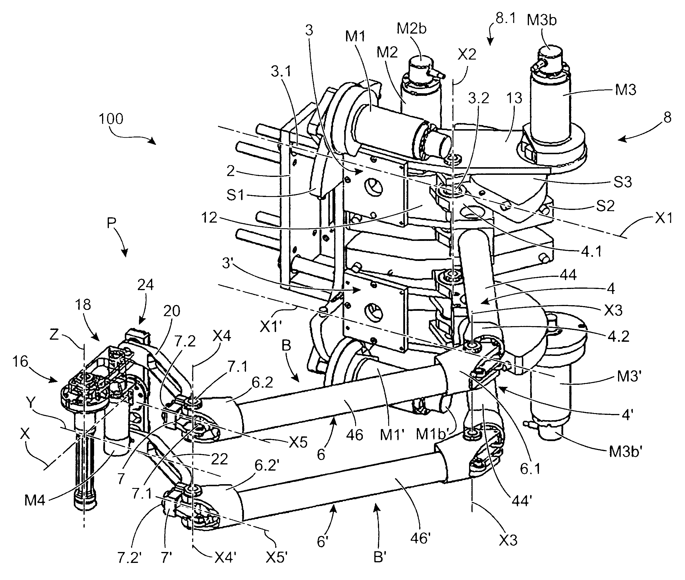 Robot or haptic interface structure with parallel arms