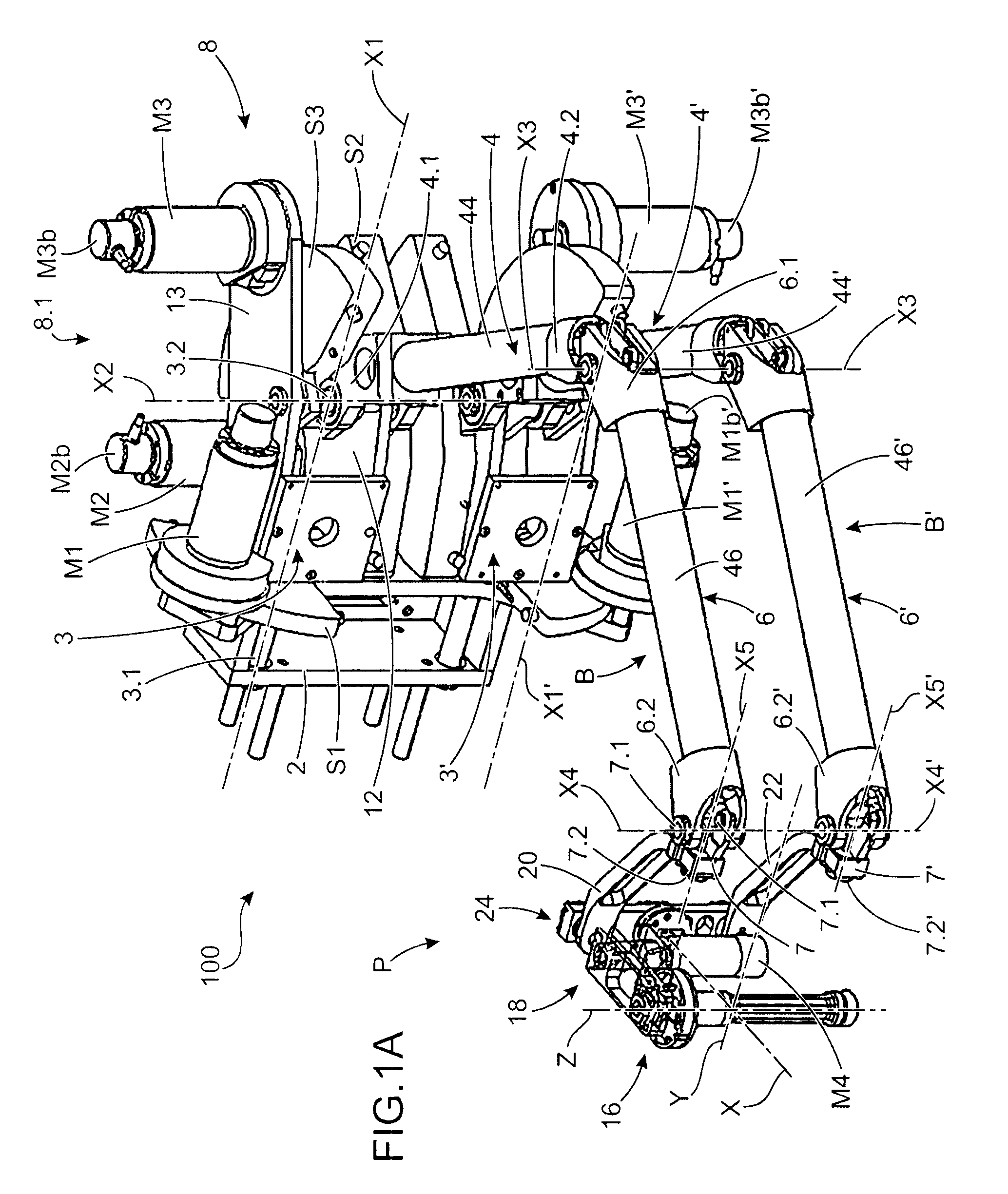 Robot or haptic interface structure with parallel arms