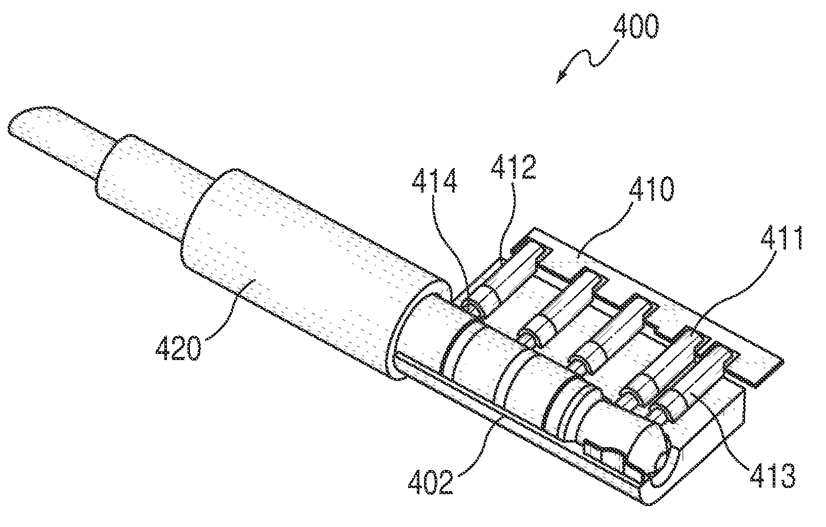 Audio jack with pogo pins for conductive contacts