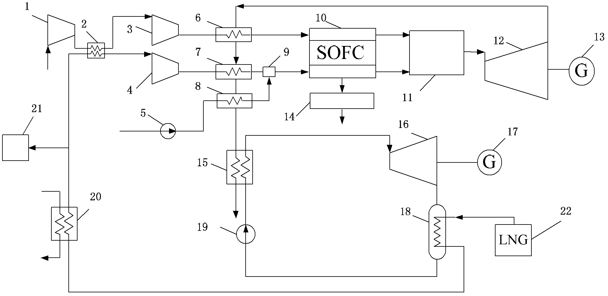 Fuel cell and organic Rankine cycle combined power generating system based on LNG (Liquefied Natural Gas) cold energy utilization