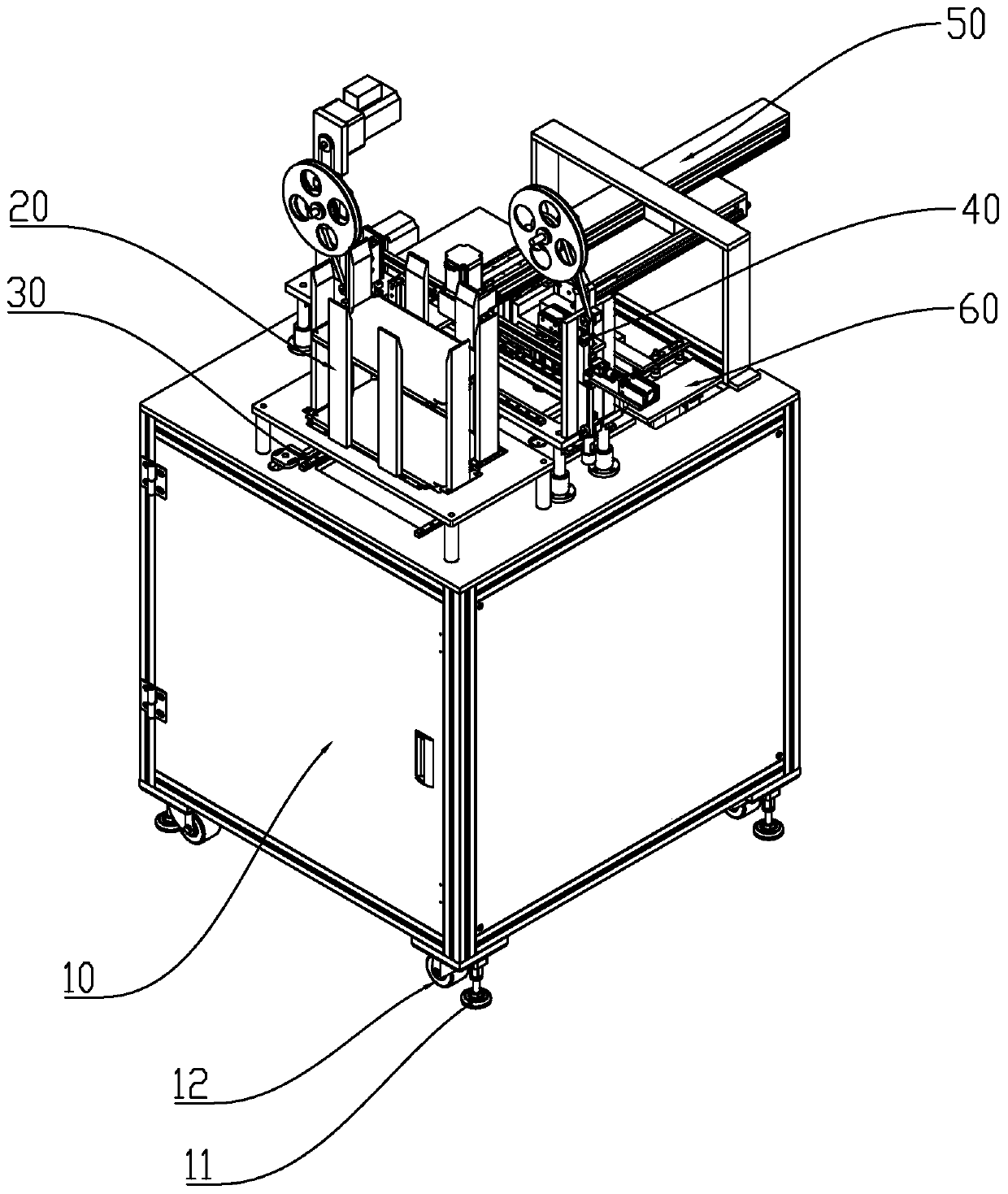 Automatic tearing and adhering type double faced adhesive tape forming device for box cover