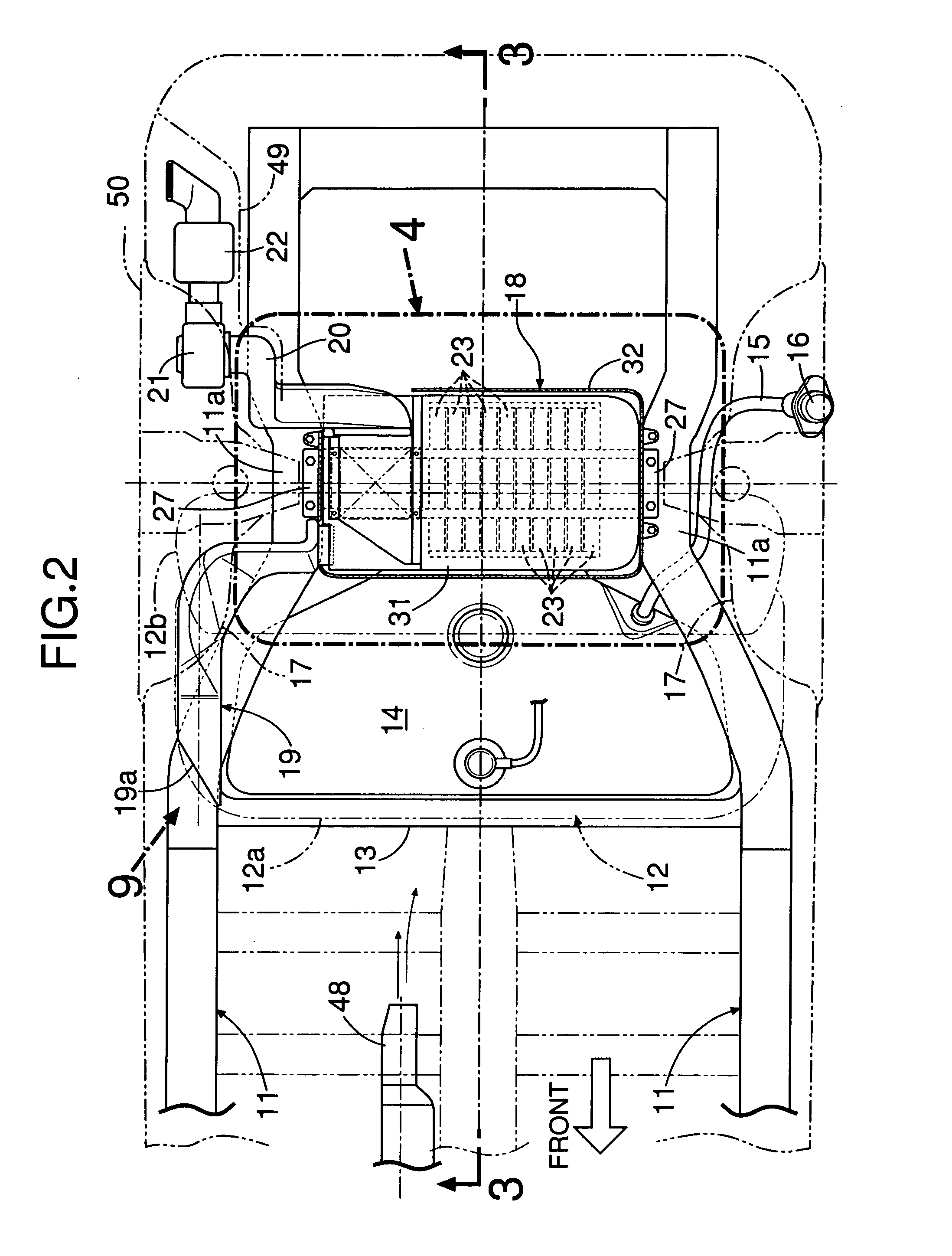 Power source device and battery cooling structure for vehicle