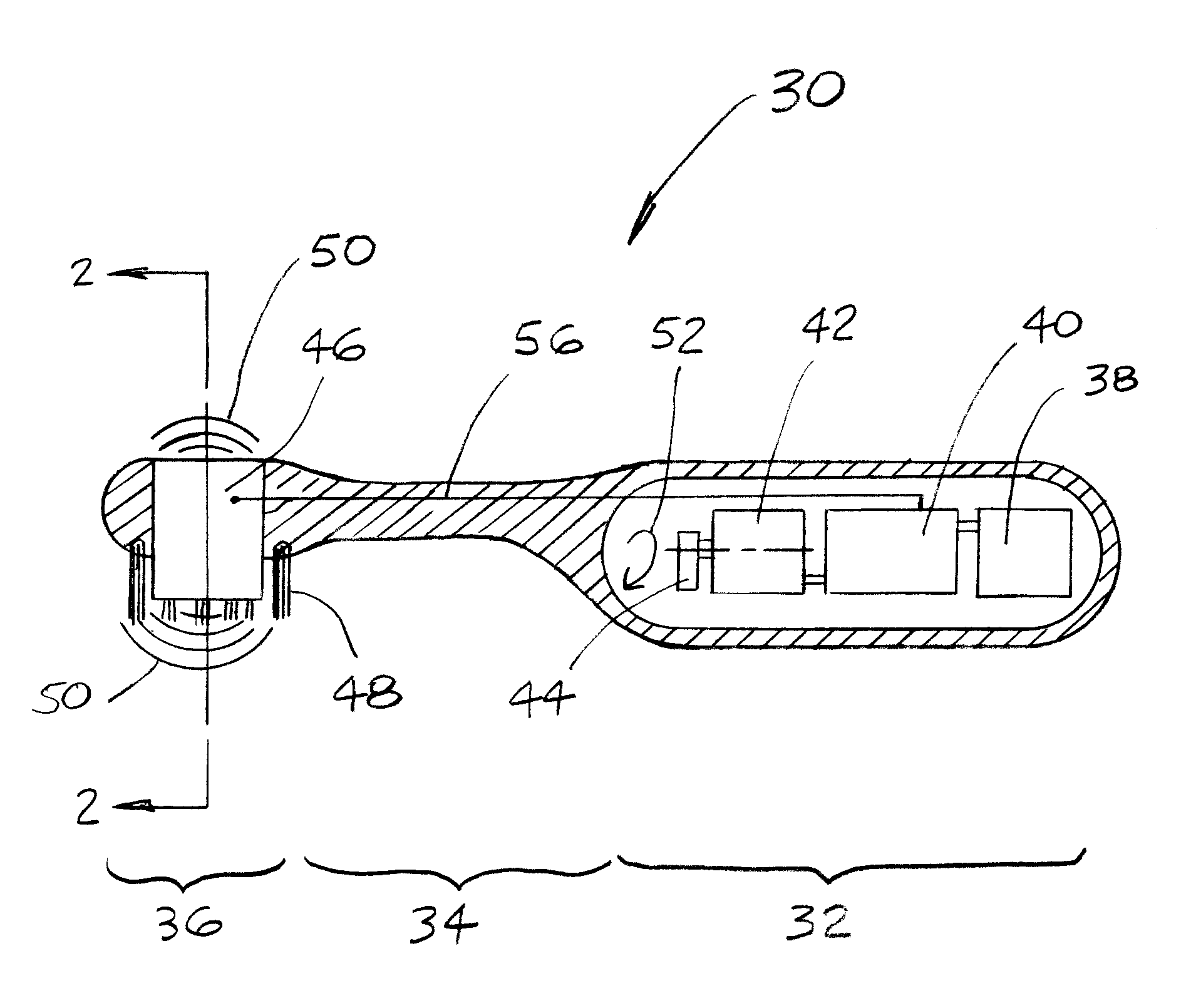 Spatially Improved Extended Reach Ultrasonic Toothbrush