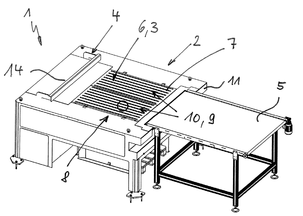 De-stacking device for de-stacking layers of transport pallets with or without intermediary layers