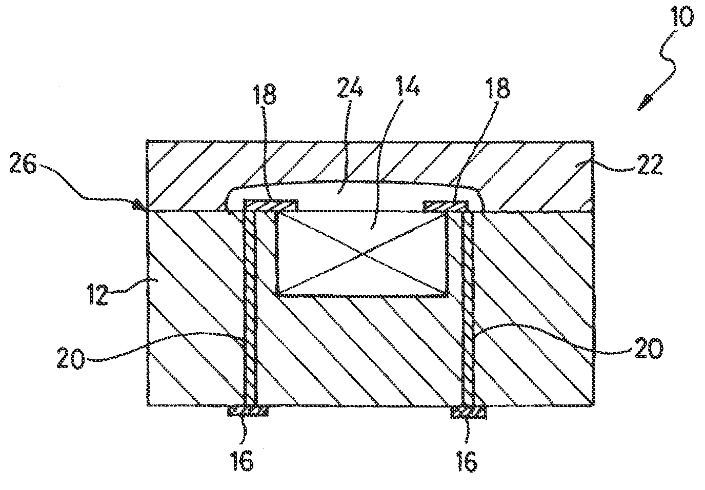 Implantable biocompatible component integrating an active sensor for measurement of a physiological parameter, a micro-electromechanical system or an integrated circuit